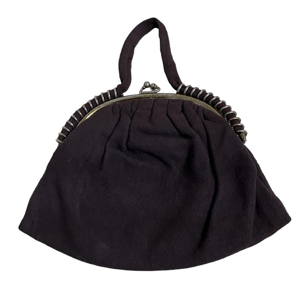 VTG Purse‎ Brown Felt Brass Spiral Clutch Handbag Retro MCM Classy Art to Wear
